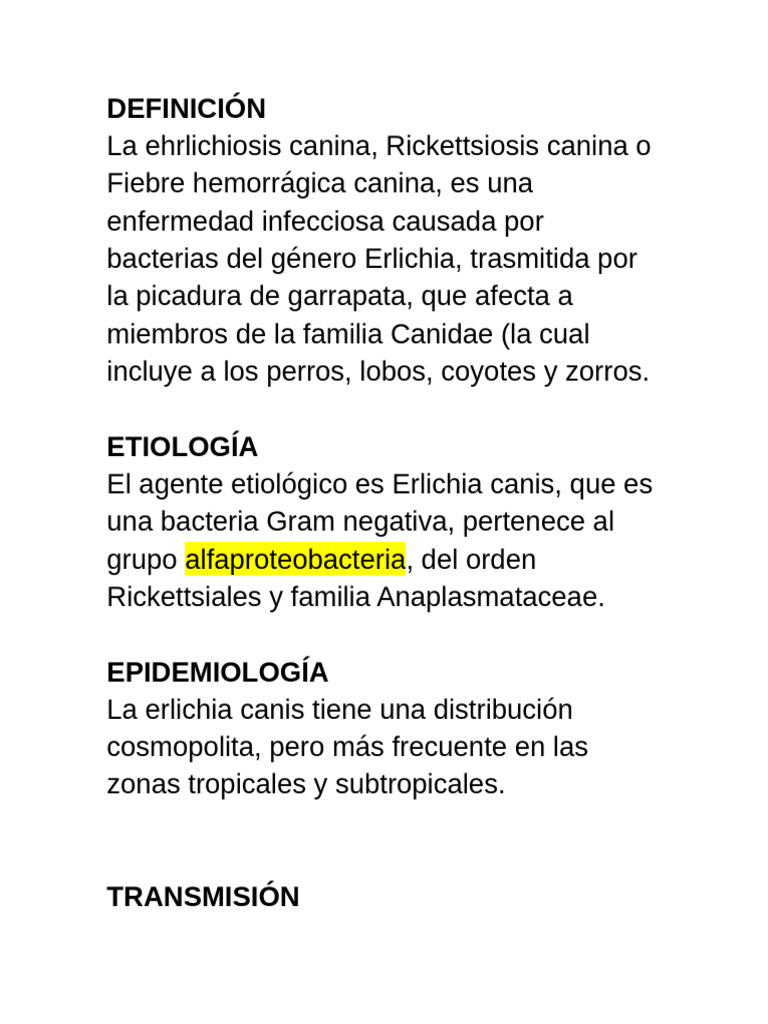 Ehrlichiosis canina: causas y tratamiento | PDF | Enfermedades y ...