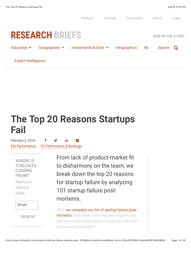 Top 20 Reasons Startups Fail | PDF | Startup Company | Small Business ...