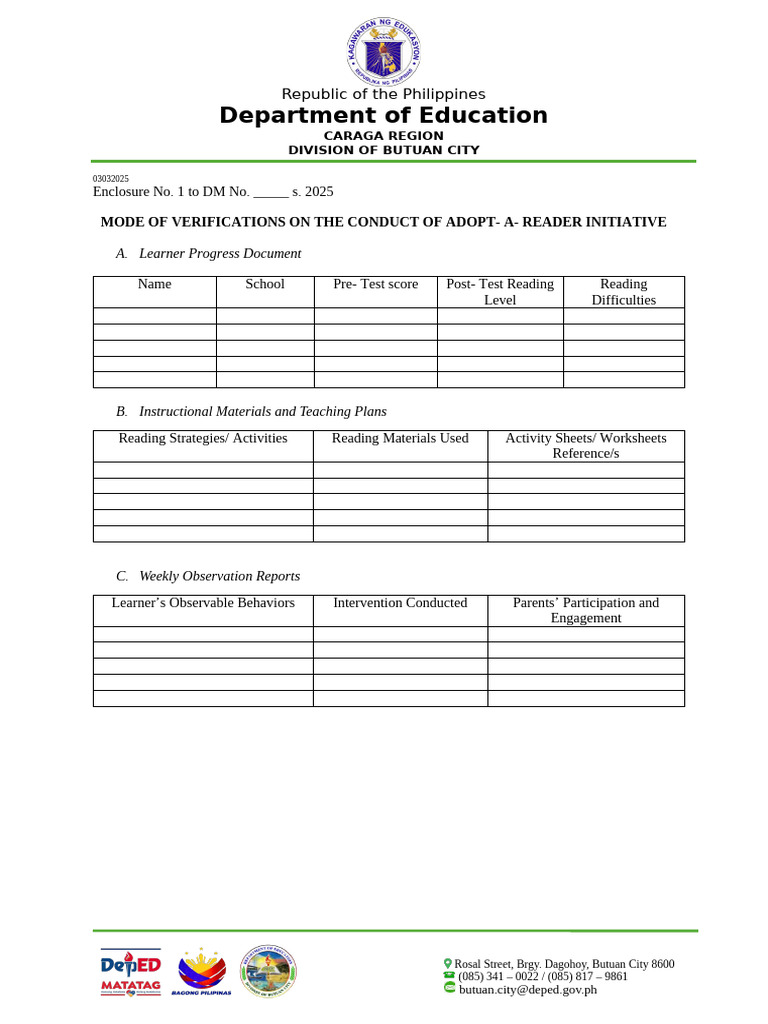 Adopt-a-Reader Initiative Verification Guide | PDF | Reading ...