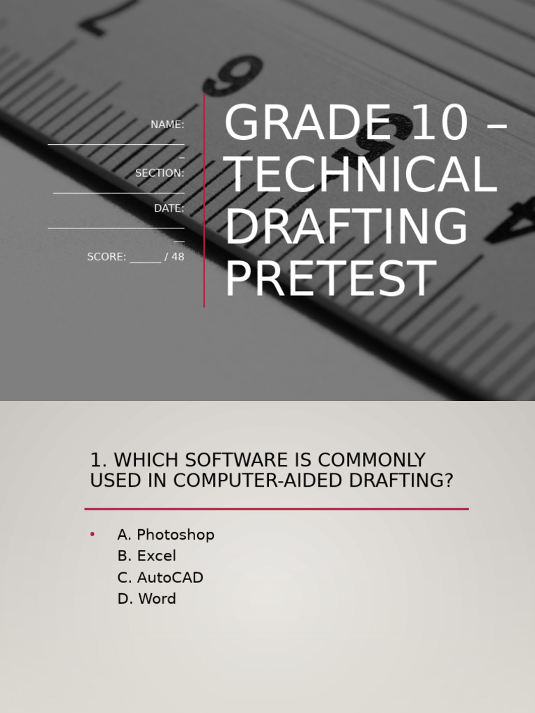 Grade 10 Technical Drafting Pretest | PDF | Technical Drawing