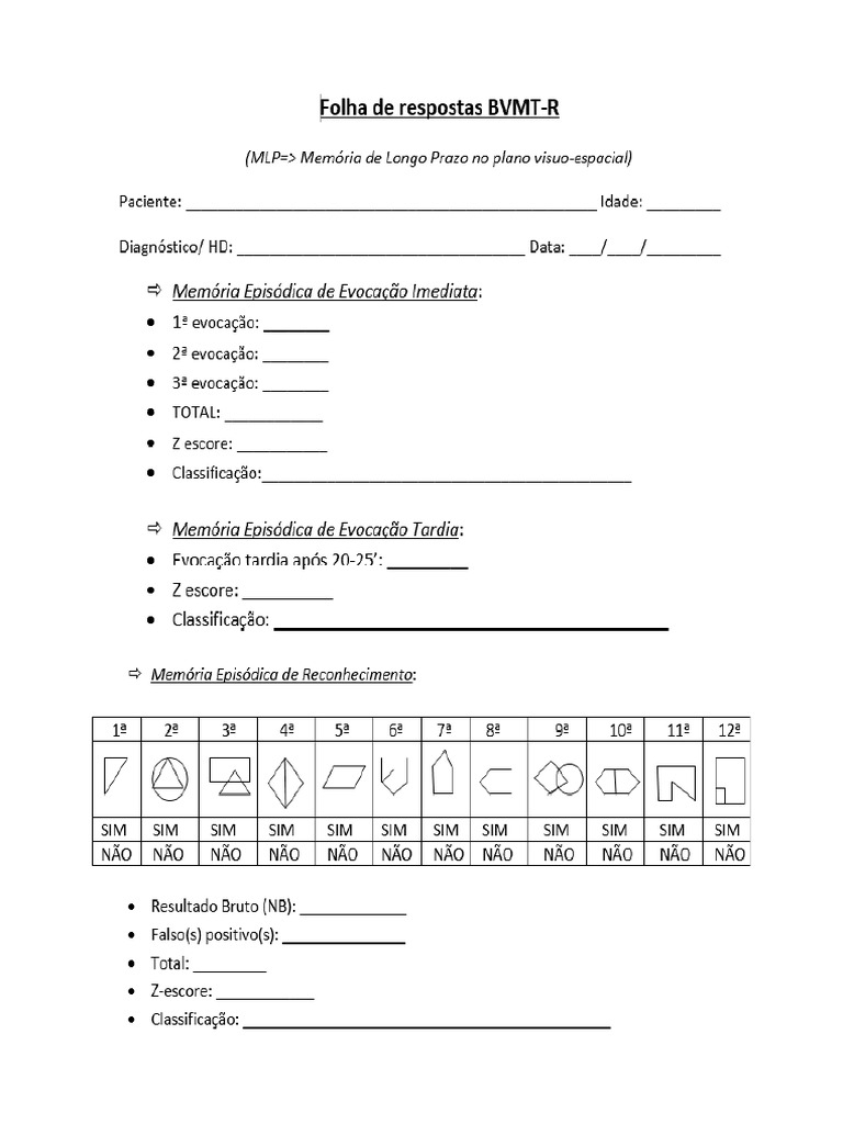 BVMT-R - Formulário | PDF