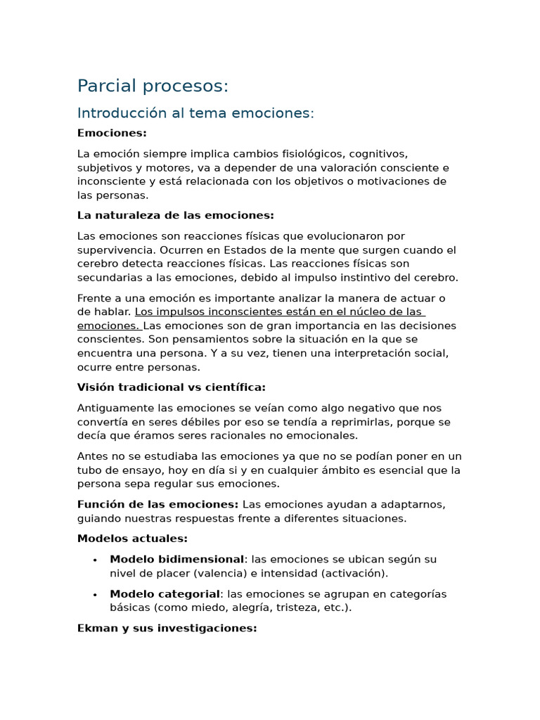 Parcial Procesos Psicológicos II | PDF | Las emociones | Asco