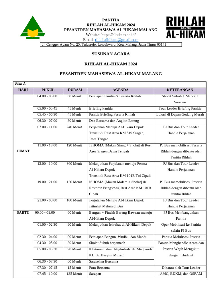 Rihlah Al-Hikam 2024: Rundown Acara | PDF