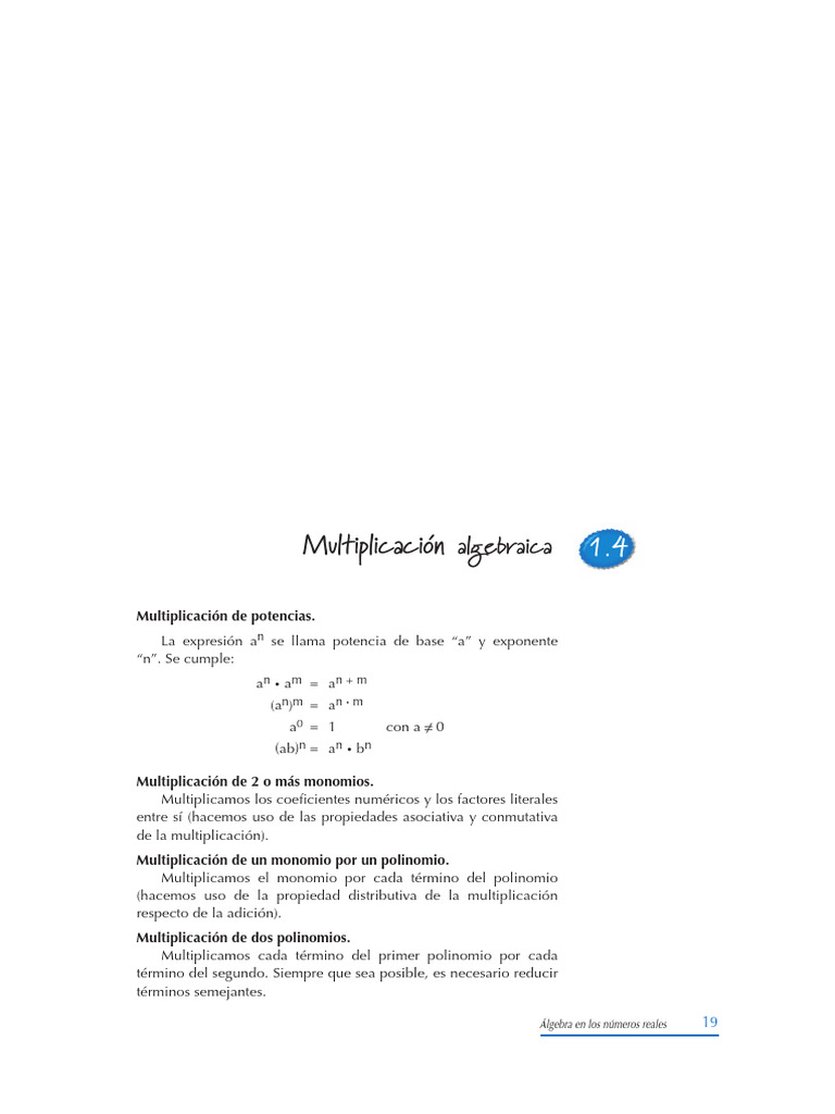 Multiplicación de Expresiones Algebraicas | PDF | Multiplicación ...