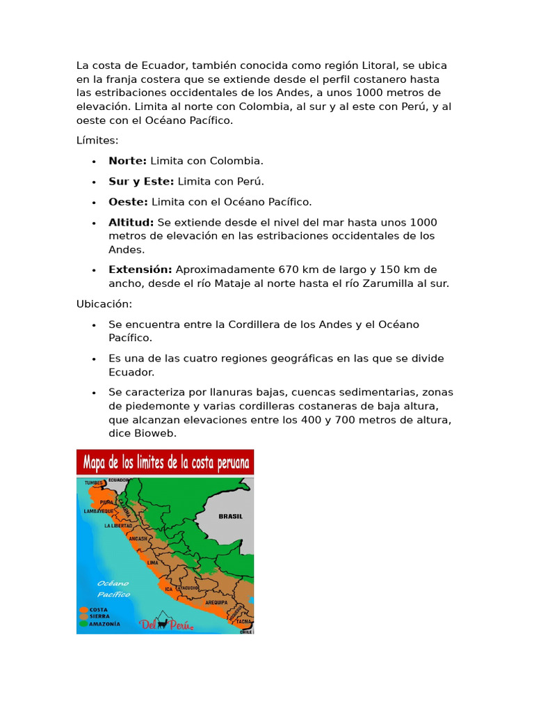 Perfil Costanero de Ecuador: Límites y Extensión | PDF