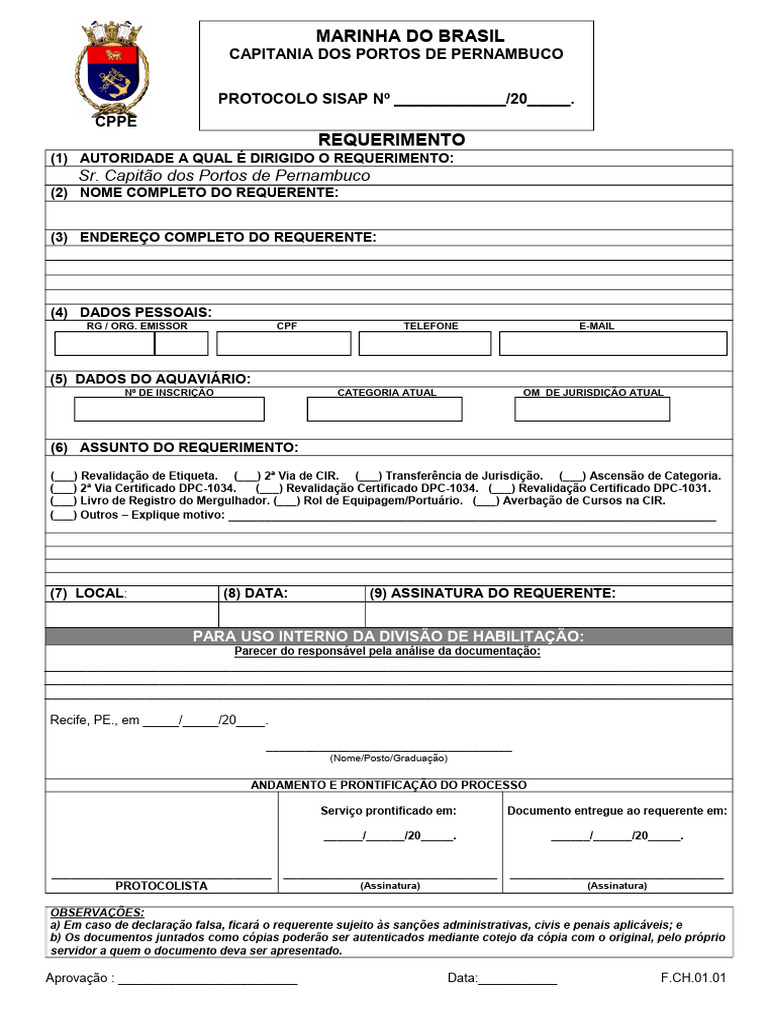 Requerimento à Capitania dos Portos | PDF