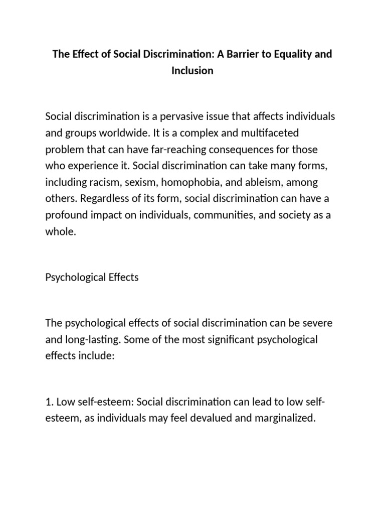 Impact Of Social Discrimination Explained Pdf Social Exclusion