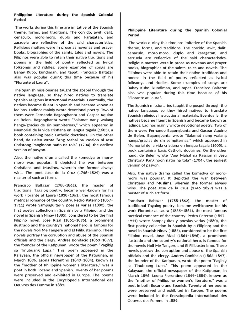 Philippine Literature During The Spanish Colonial Period | PDF ...