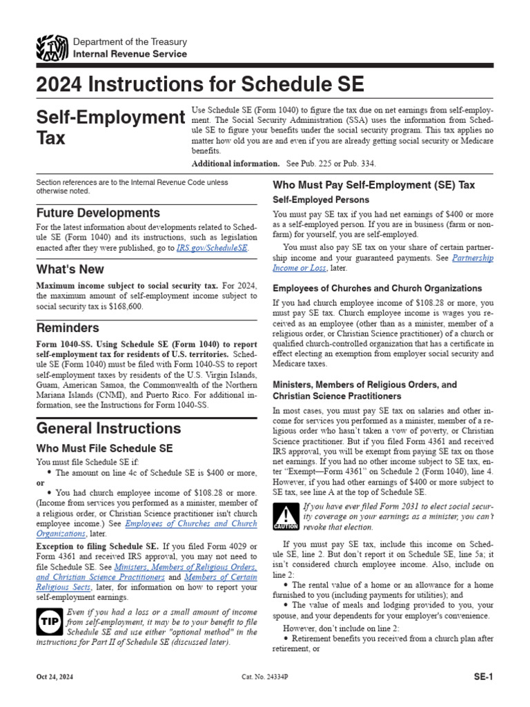 2024 Schedule SE Self-Employment Tax Guide | PDF | Social Security ...