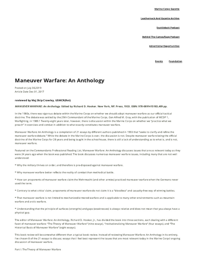 Maneuver Warfare An Anthology Marine Corps Association Pdf