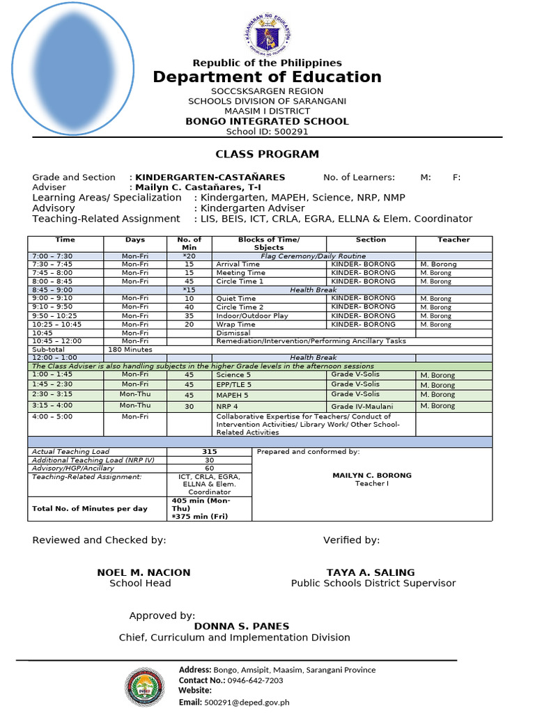 Class Program Elem 2025 | PDF | Human Communication | Learning