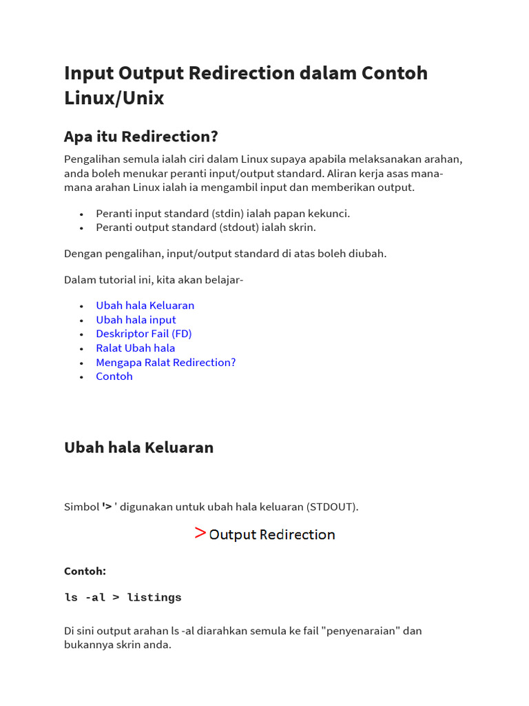 Input Output Redirection Dalam Contoh Linux | PDF