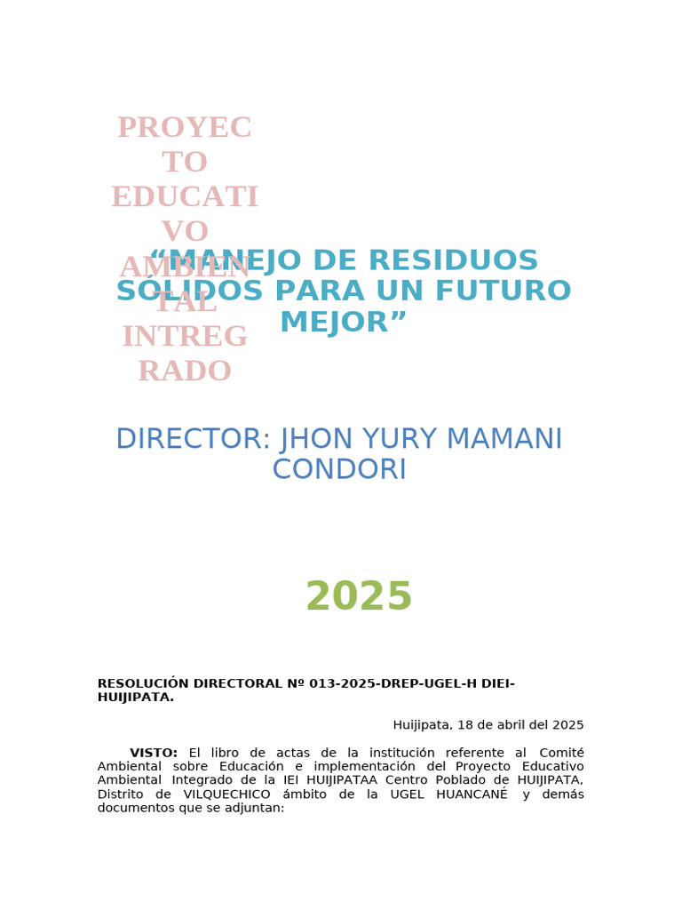 Proyecto Ambiental: Manejo de Residuos 2025 | PDF | Sustentabilidad ...