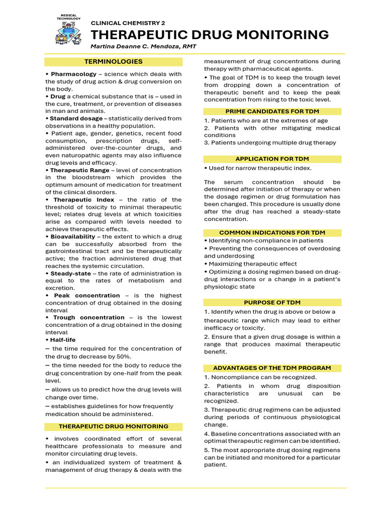 Therapeutic Drug Monitoring Overview | PDF | Bioavailability | Pharmacology