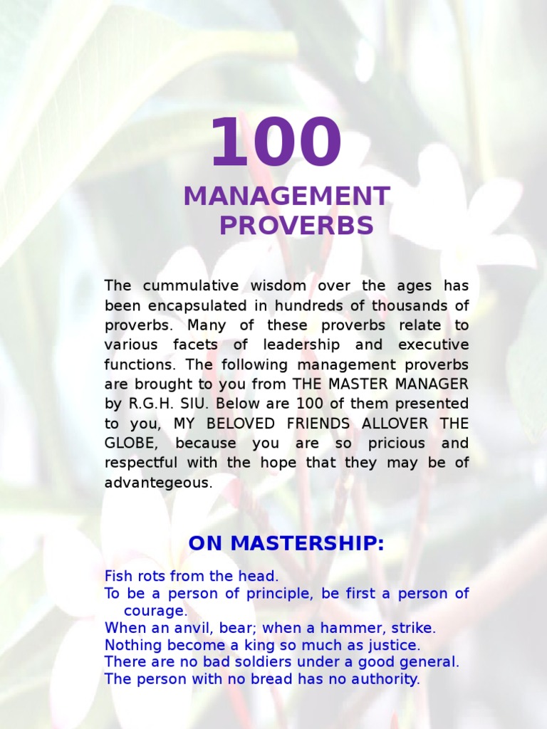 100 Management Proverbs for Leaders | PDF