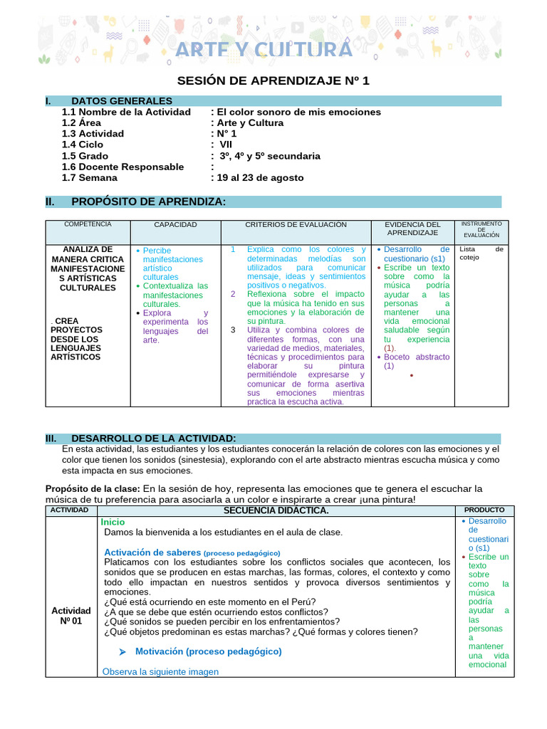 Sesión 1 - Ciclo 7 | PDF | Las emociones | Aprendizaje