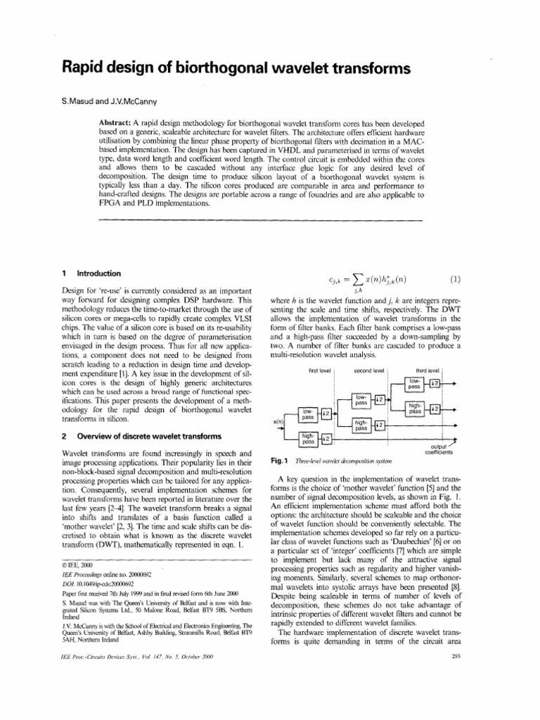Rapid Biorthogonal Wavelet Design Method | PDF | Wavelet | Field ...