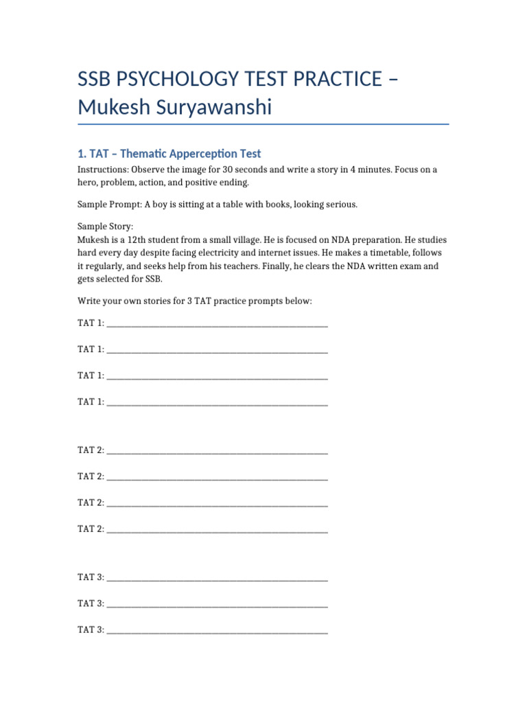 SSB Psychology Test Practice Guide | PDF | Evaluation Methods ...