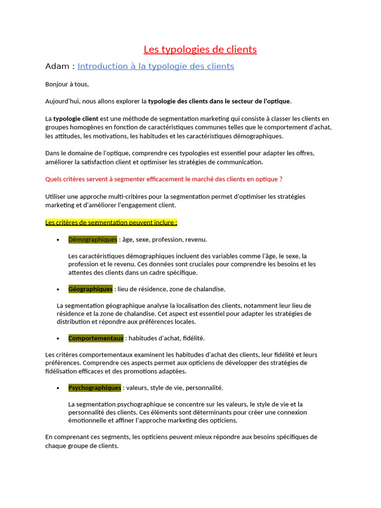 Typologie des clients en optique | PDF | Commercialisation ...