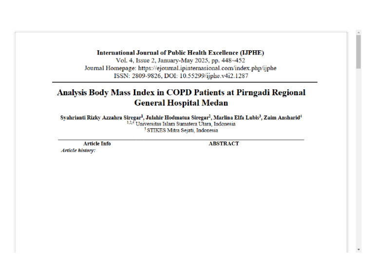 View of Analysis Body Mass Index in COPD Patients at Pirngadi Regional ...
