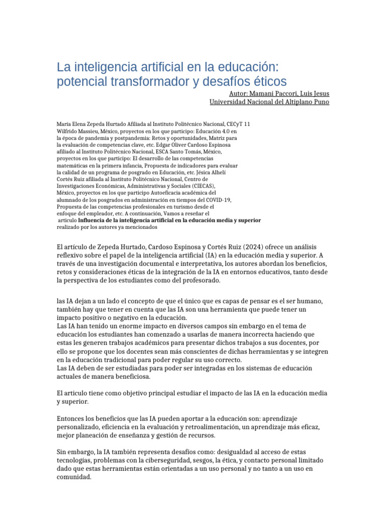 Impacto de la IA en la educación actual | PDF | Inteligencia artificial ...