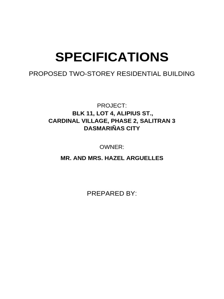 Specifications: Proposed Two-Storey Residential Building | PDF ...