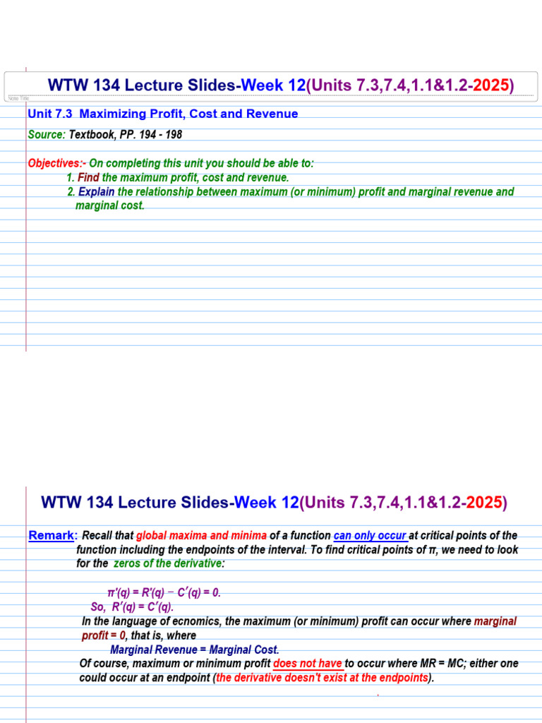 WTW 134 Lecture Slides-Week 12 (2025) | PDF | Matrix (Mathematics ...