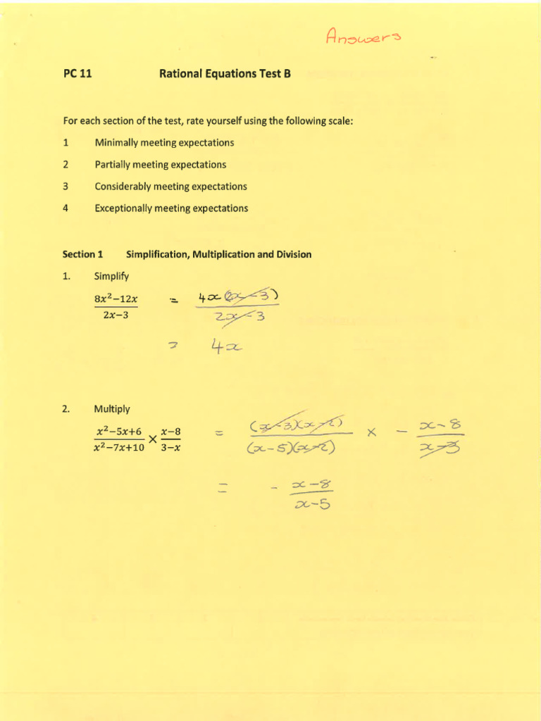 PC 11 Rational Equations Review Solutions | PDF