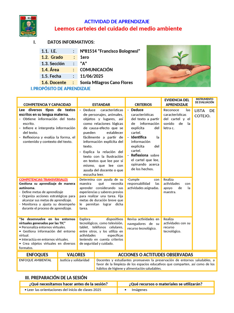 D1 A1 SESION COM. Leemos Carteles Del Cuidado Del Medio Ambiente | PDF ...