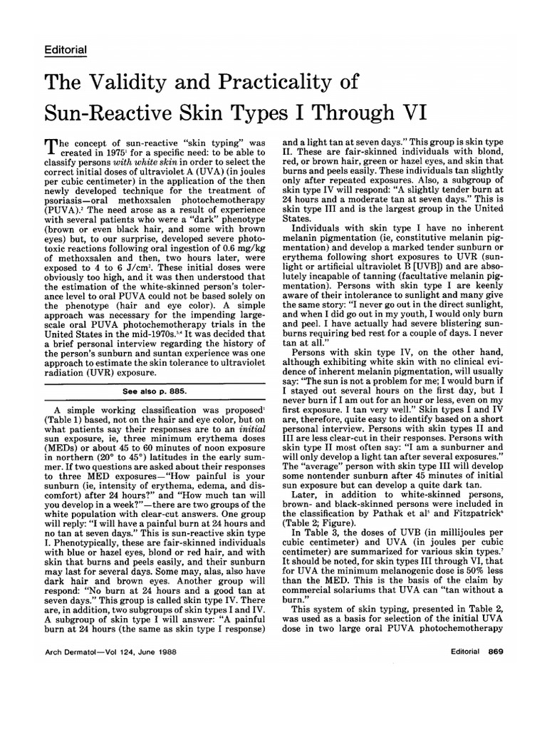 Fitzpatrick Skin Type Classification | PDF | Ultraviolet | Dermatology