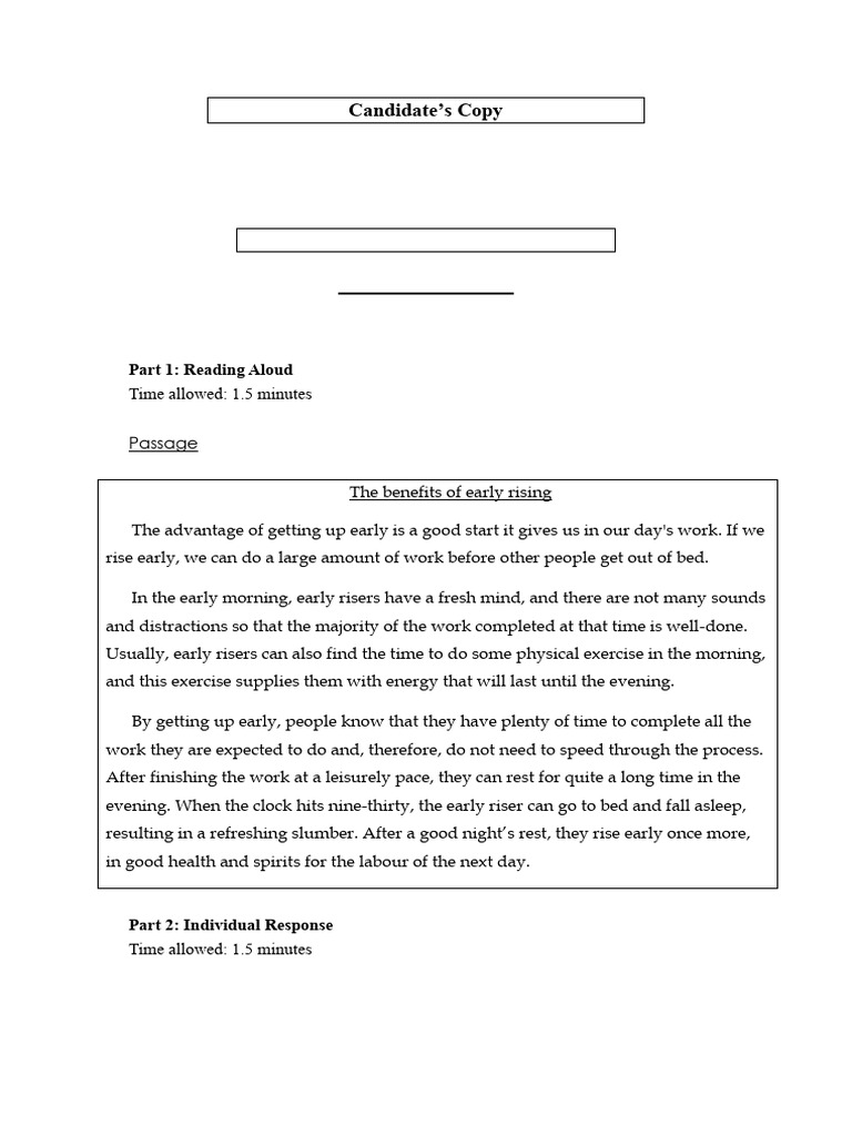 Early Rising Benefits: Spoken English Exam | PDF