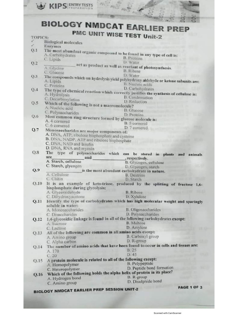 Kips Early Regular Session Nmdcat Repeaters - Test No.2 of Biology ...
