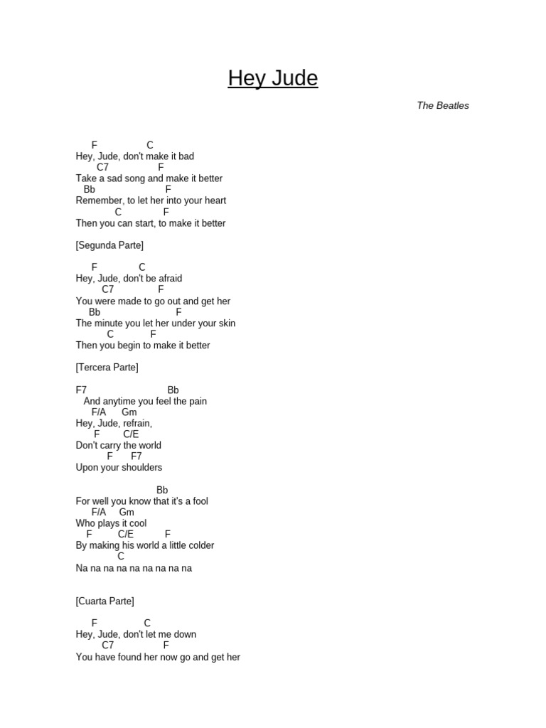 Hey Jude Chords and Lyrics PDF | PDF