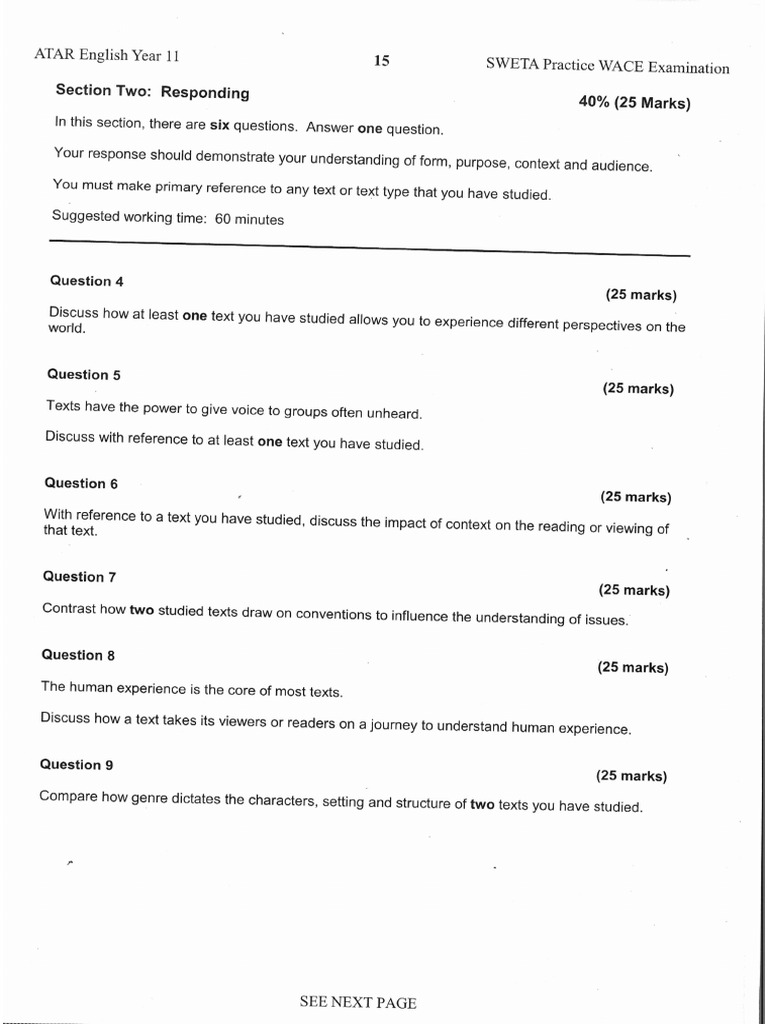 Year 11 Sample Responding Questions | PDF