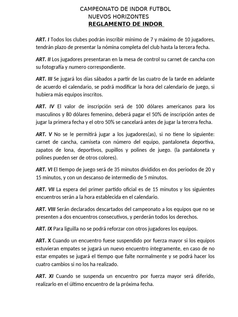 Reglamento Campeonato Indor Fútbol 2023 | PDF | Árbitro | Deportes