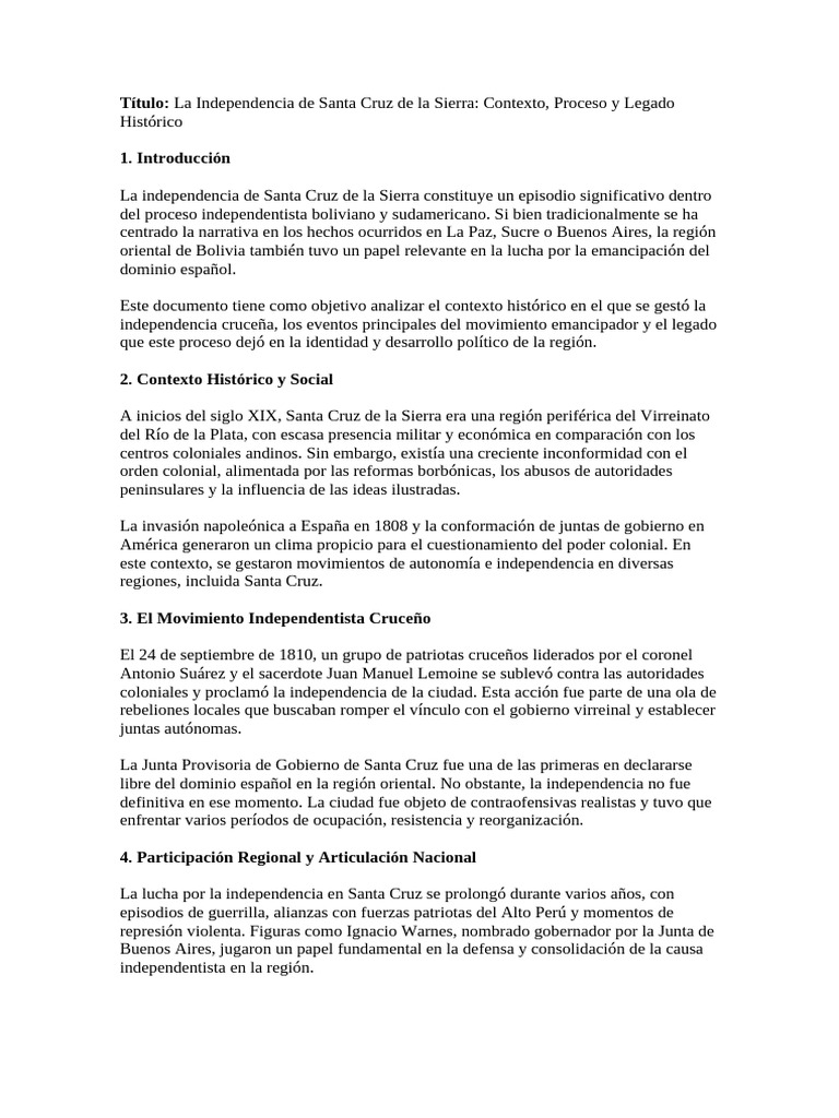 Independencia de Santa Cruz de la Sierra | PDF | Bolivia | América del Sur
