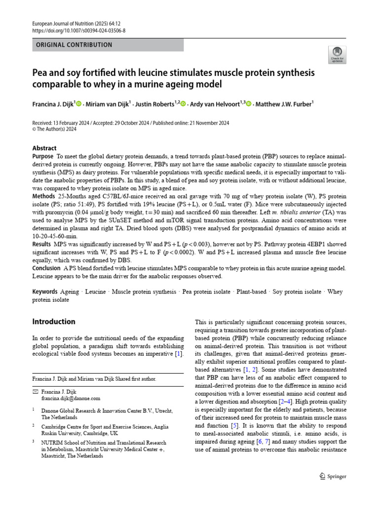 1.pea and Soy Fortified With Leucine Stimulates Muscle Protein ...