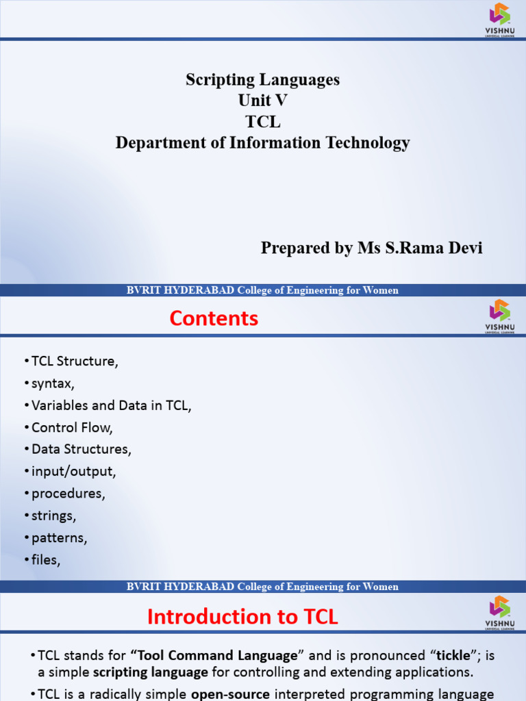 Scripting Languages Unit V TCL Department of Information Technology ...