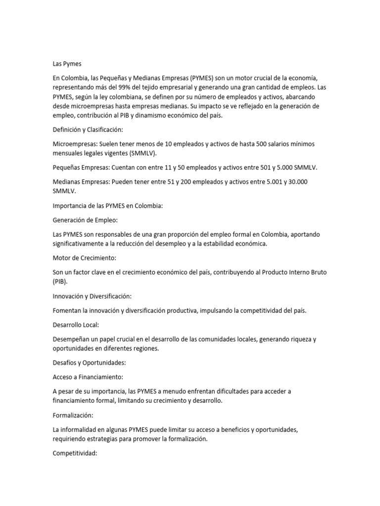 Importancia de las PYMES en Colombia | PDF