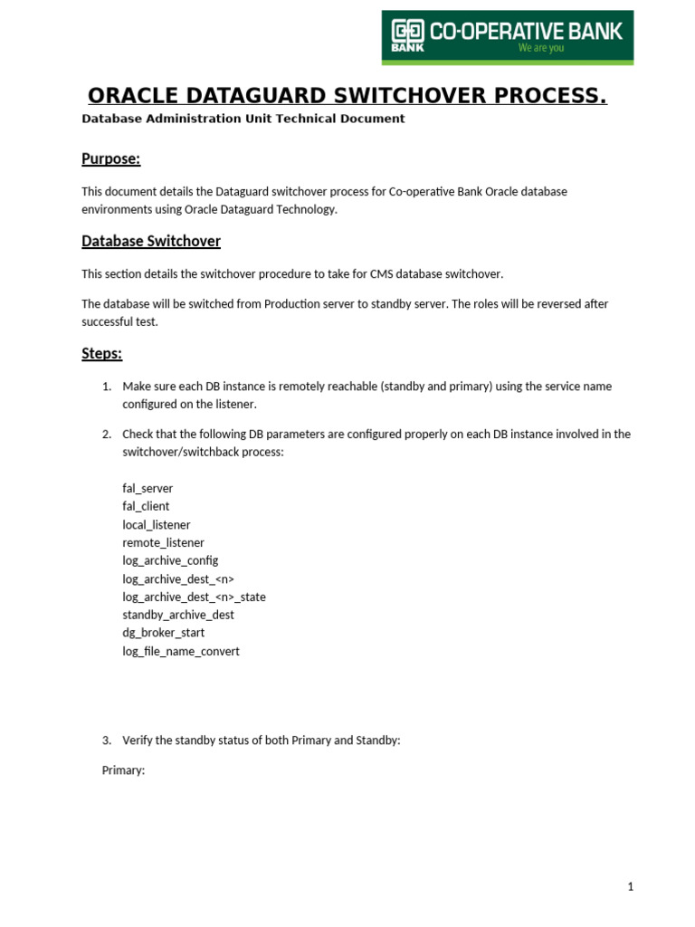 Oracle Data Guard Switchover Guide | PDF | Computing | Software