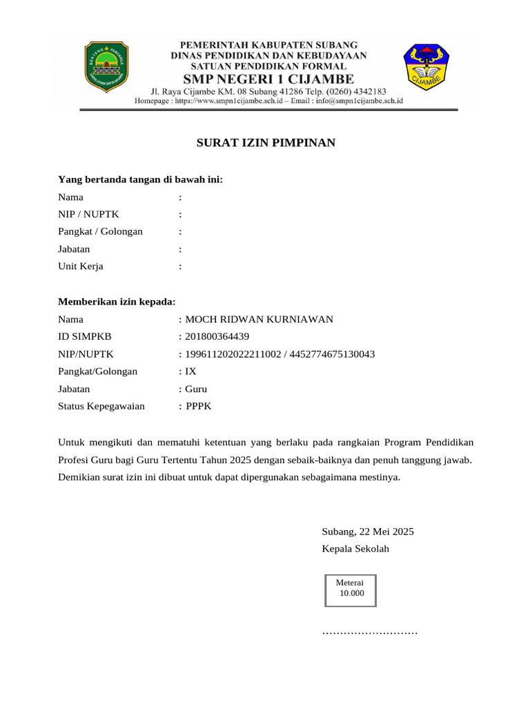 Surat Izin Program Pendidikan Guru 2025 | PDF