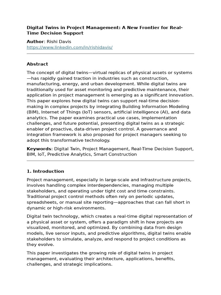 Digital Twins in Project Management Insights | PDF | Building ...