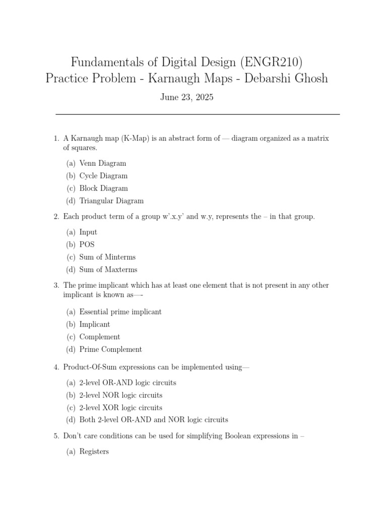 Karnaugh Map Practice Problems | PDF | Mathematical Logic | Logic