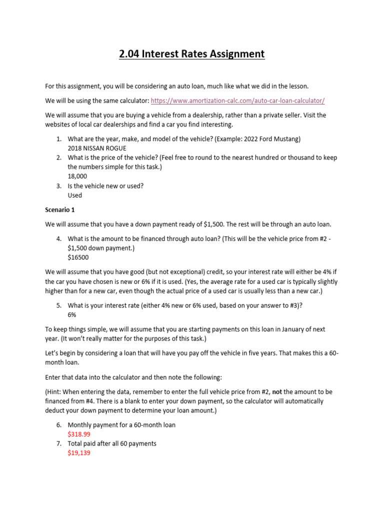 Auto Loan Interest Rate Scenarios Analysis | PDF | Interest | Loans