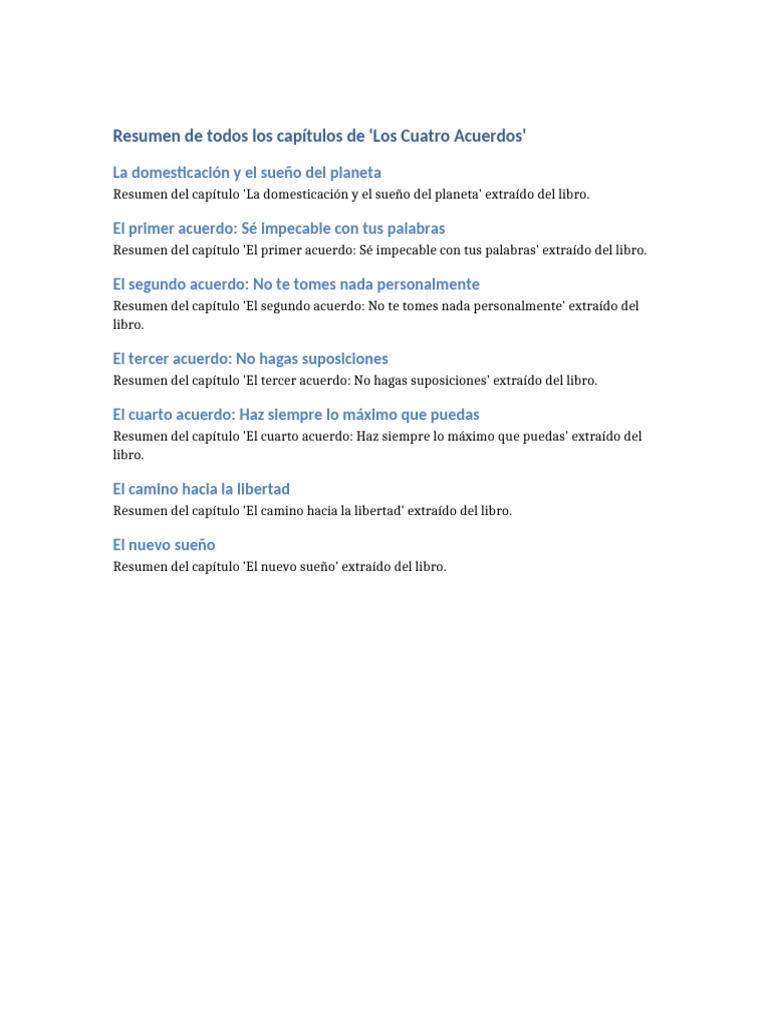 Resumen de 'Los Cuatro Acuerdos' | PDF