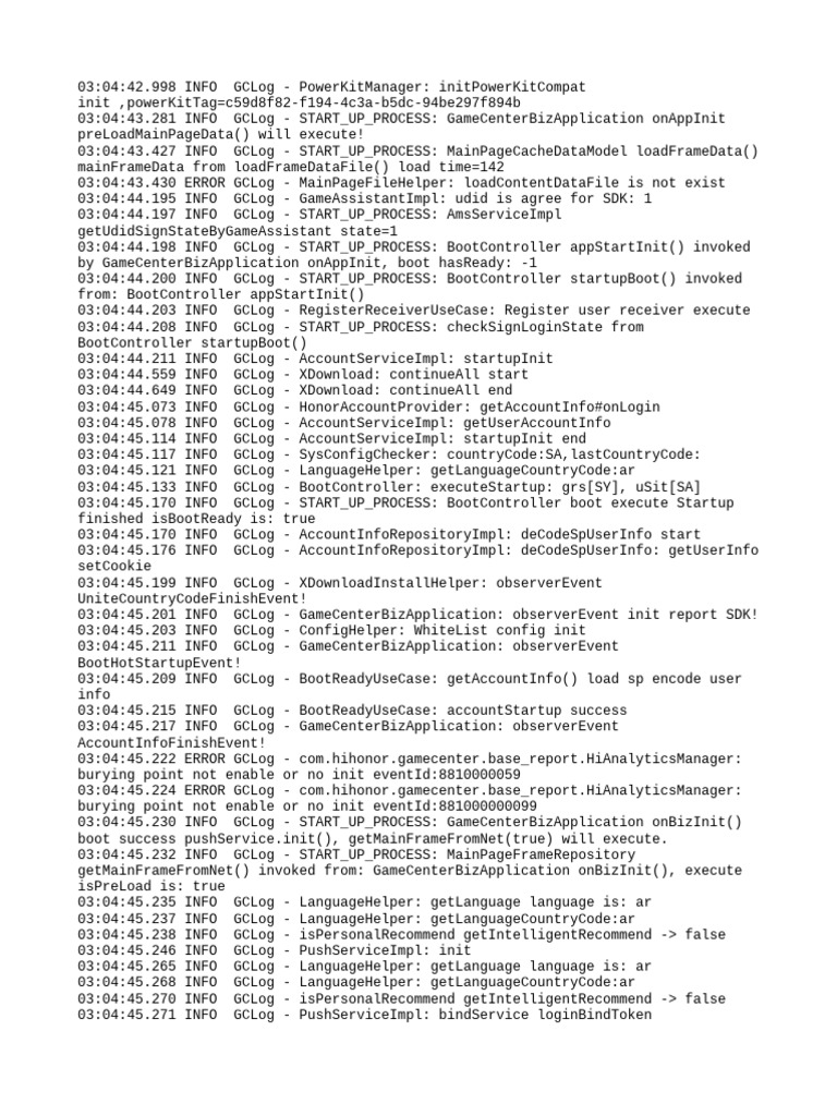 GameCenterBizApplication Startup Log | PDF | Computing | Computer Science