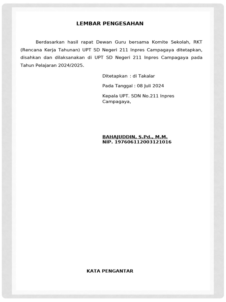 Lembar Pengesahan RKT 2024/2025 | PDF