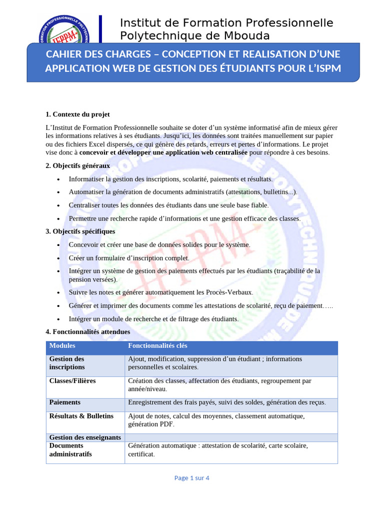 Application Web de Gestion Étudiante ISPM | PDF | Développement de ...