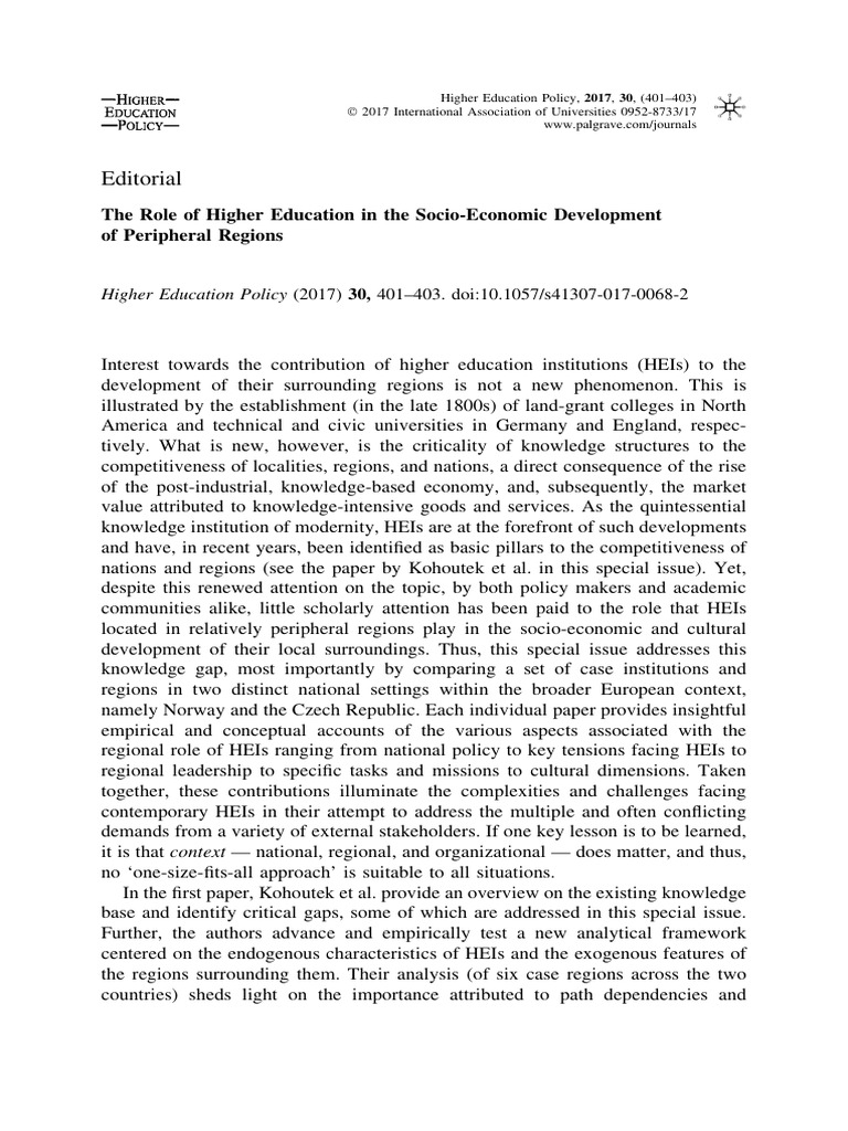 The Role of Higher Education in The Soci | PDF | Leadership | Policy
