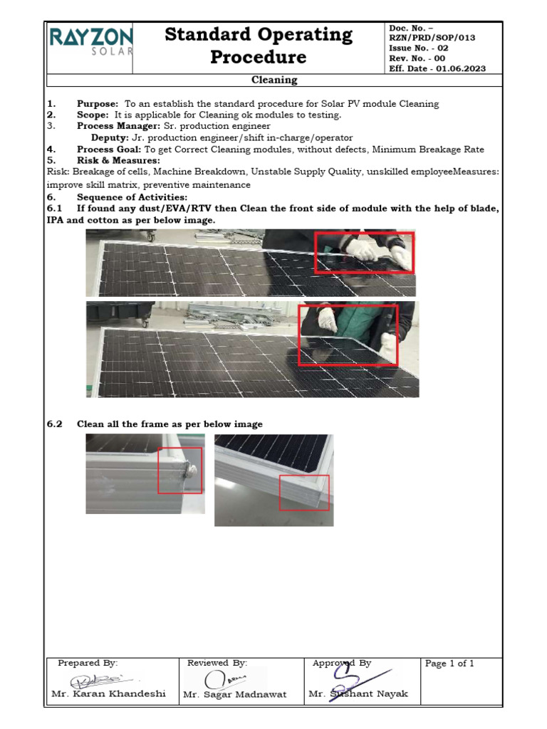Solar PV Module Cleaning SOP | PDF